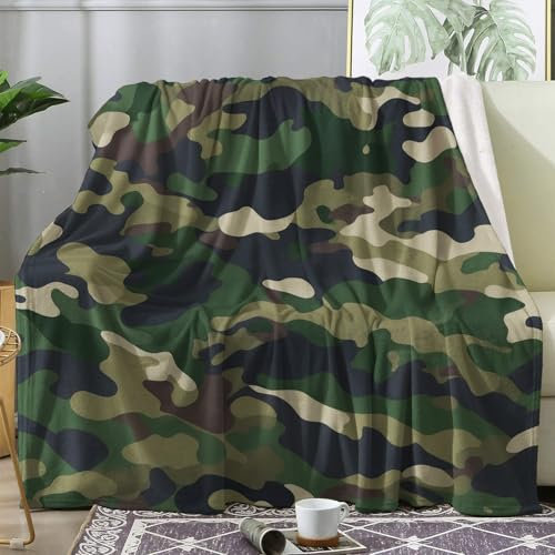 ZDABAOEC Kuscheldecke Flauschig Camouflage Armee Grün Decke, Fleecedecke 130x150, Sofadecke & Couchdecke, Weiche Kuschelige Wohndecke Blanket, Klein Decken für Sofa Couch