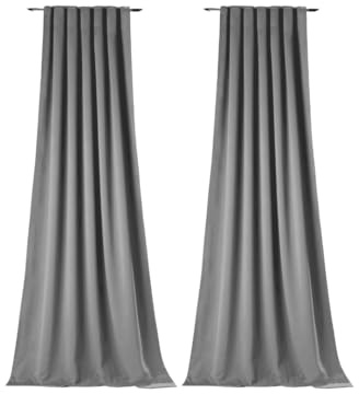 NOVUM fix Vorhang Verdunkelung 2 Stck. Set - Kälteschutz Thermovorhang Übergardine Energiesparen Kräuselband Blickdicht grau 140x175cm(BxH)