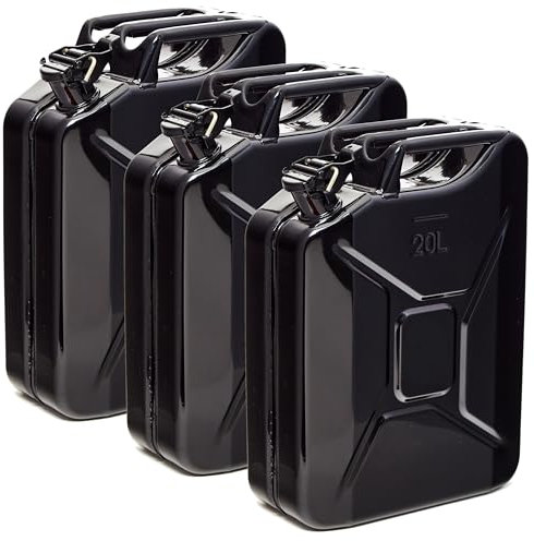 BW® Jerrican en métal pour carburant - 3 x 20 l - Noir - RAL 9005 - Certifié TÜV et homologation ONU - Fabriqué en Europe