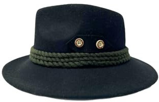 Edelnice Trachtenmode Jägerhut aus 100% Wolle mit echter Feder, in versch. Farben pink Gr. 55-60 (DE/NL/SE/PL, Numerisch, 56, Schwarz)