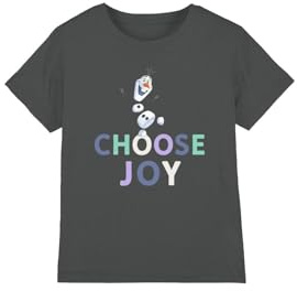 Frozen Choose Joy with Olaf Unisex Kids T Shirt, Charcoal, 7-8 Years