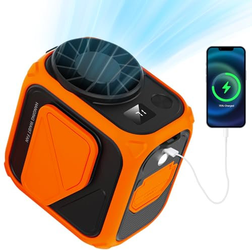 3T6B Tragbarer Taillenventilator, 6000mAh Tragbarer Ventilator USB Wiederaufladbar, 5 Geschwindigkeiten mit LED-Beleuchtung & Powerbank, Clip Ventilator für Arbeiten im Freien, Camping, Reisen,Angeln