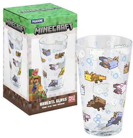 Minecraft Paladone Axolotl Verre à boire 400 ml sous licence officielle pour joueurs, cadeau amusant, produit de jeu