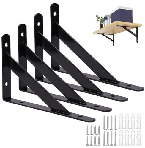4 Pièces Équerres Étagère de Fixation Murale, 150 x 95mm Equerres Etageres Murale, Supports Équerre D'étagère Fixation, Tablette Murale à Suspendre 90 Degrés avec vis pour Bibliothèque Salon Chambre