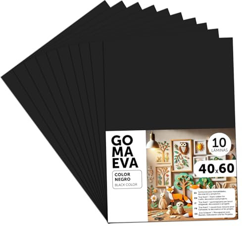 m-office Moosgummi Platten 40x60cm, Bunte EVA Foam Bastelplatten für Kinder, DIY, Schule, Deko & Kunstprojekte – Ideal als Bastelpapier, Moosgummi mit und ohne Glitzer (Schwarz, 10 uds)