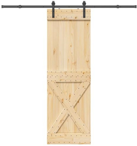 Higsose Puerta corredera de madera de pino maciza versátil para salón, dormitorio, oficina o cocina, diseño moderno, marrón y negro, 70 x 210 cm