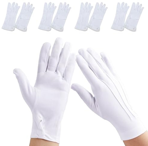4 Paar Weiße Baumwollhandschuhe,Weiß Handschuhe mit Druckknopf für Formelle Smokings,Schmuck-Inspektion,Zeremonielle Teamuniformen,Weihnachtsmann