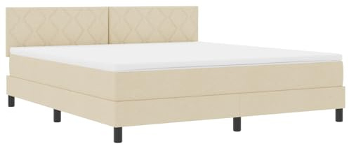 vidaXL Boxspringbett mit Matratze & LED cremefarbene Stoff 180x200 cm modernes Design Bequeme Schlaflösung für Schlafzimmermöbel Reißverschlussbezug Glatte Schaum