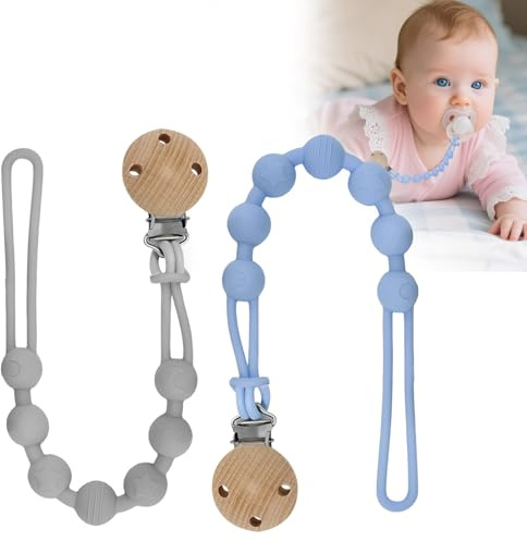 AHRLIC 2 Pack Silicone Dummy Clips for Baby, Pacifier Clips for Boys and Girls, Bibs Dummy Clip Soft Soother Chain Holder for Teething Toys, Soft Flexible Pacifier Clip for Newborns and Infants UK