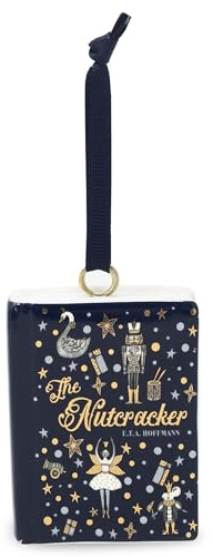 Steel Mill & Co Book Shaped Ceramic Christmas Ornament, Book Lovers Holiday Decorations, Classic Titles (The Nutcracker)
