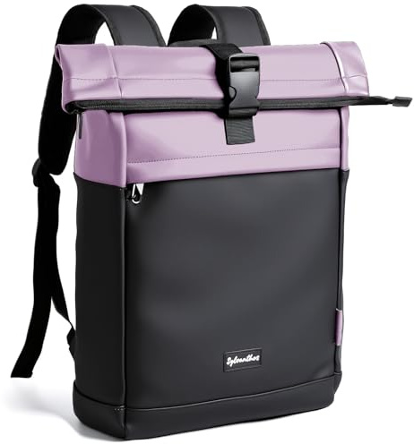 Sylvanthos Wasserdicht Rucksack, Laptop Rolltop Rucksack für Herren & Damen Mit Diebstahlsichere Reißverschluss, Erweiterbar (18-25L) Rolltop Rucksack für Reisen, Arbeit, Schule and Business - Lila