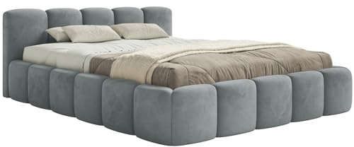 Selsey Polsterbett 200x200 cm Modernes Bettgestell mit Lattenrost Elegantes Design in Grau Welur Piano Robuster Holzrollrost für Komfort Bodenschonende Kunststoffgleiter Max Belastung 250 kg