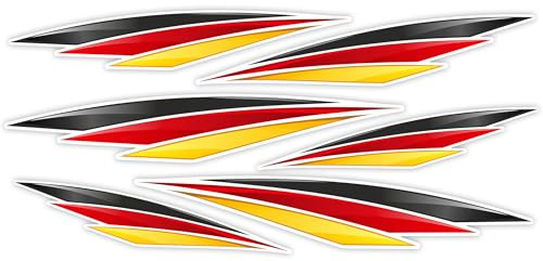 confox – Deutschlandfarben Racing Streifen Aufkleber 6er Set – Auto & Wohnmobil, UV- & wetterfest, laminiert, für glatte Oberflächen, inklusive Montageanleitung