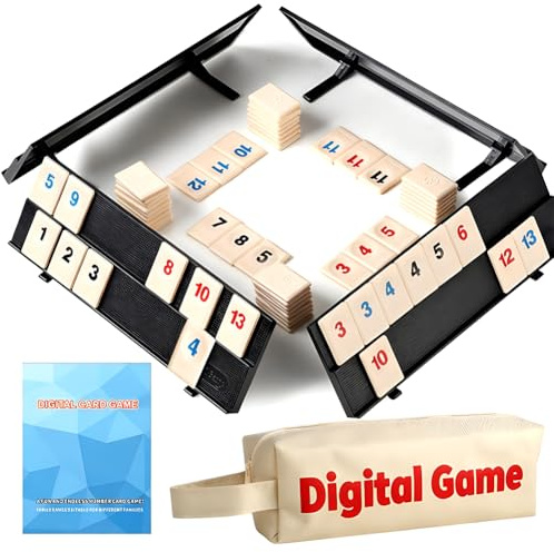 Klassisches Mini-Rommé-Spielset, Rummy Cup Brettspiel Mit 4 Exklusiven, Zusammenklappbaren Spielständern In Einer Äußerst Robusten Reisetasche,Brettspiele für Erwachsene & Kinder ab 7 Jahren