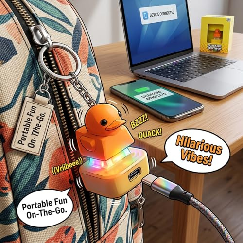 Jazuaiao Ducks Quacking Fidgets Toy Keyring with Sound Activation and Glowing Design for Entertainment Unique Gift Keyboard Fidgets Clickers Light Up