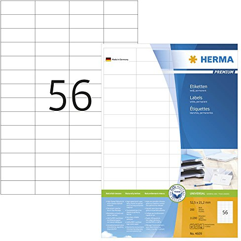 11.200 HERMA 4609 Etiketten / weiß / 52,5 x 21,2 mm