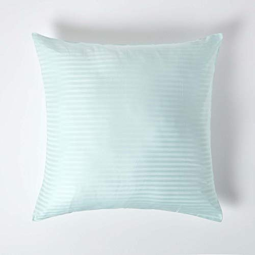 HOMESCAPES Blue Pure Egyptian Cotton Euro Size Pillowcase Square (80 x 80 cm) - Pack of 1 330 TC 500 Thread Count Percale Equivalent Satin Stripe Pillow Case with Zip