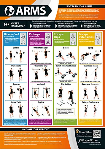 Armübung | Ganzarm-Workout | Verbessert Krafttraining | Laminiertes Poster für Fitnessstudio und Zuhause | Inklusive Online-Video-Trainingsunterstützung | Größe – 594 mm x 420 mm (A2) | Verbessert die persönliche Fitness
