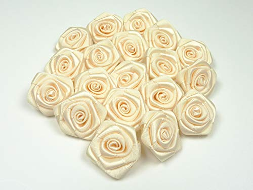 Rosen 3 cm x 10 Stück Satinrosen Aufnäher Deko Blumen Röschen zum Basteln Hochzeit kleine Rosenköpfe Farbe: Champagner 815