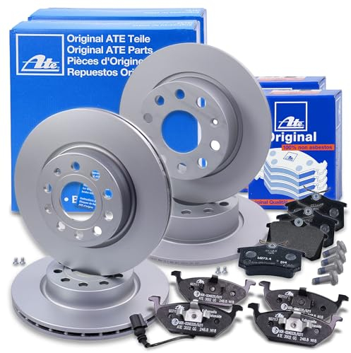 ATE Bremsenset inkl. Bremsscheiben vorne Ø 280 mm belüftet + hinten voll und Bremsbeläge vorne + hinten und Warnkontakt Kompatibel mit AUDI, SEAT, LEON, TOLEDO, SKODA OCTAVIA, VW BEETLE, CADDY, GOLF