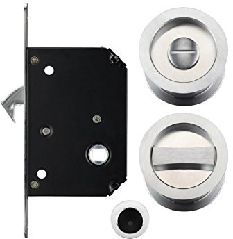 Sliding Pocket Door Bathroom Privacy Lock Set (Satin Nickle)