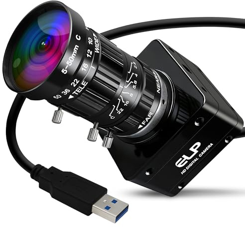 ELP 20MP USB 3.0 Industriekamera, 4K UHD 3840P hohe Auflösung, 30 fps hohe Bildrate, 5–50 mm 10x manuelles Varioobjektiv, Lightburn Webcam, Plug & Play, treiberlos, kompatibel mit Laptop, Jetson Nano