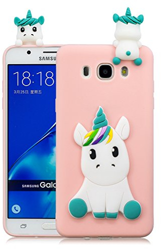 HopMore Kawaii Einhorn für Samsung Galaxy J5 2016 Hülle Silikon 3D Schutzhülle Tier Muster Bumper Design Ultra Dünn Slim Handyhülle One Piece Silikonhülle Case Cover für Samsung J5 2016 - Rosa