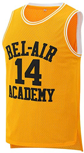 Aolapo Bel Air Jersey #14 Fresh Prince Bel Air Academy Herren Gelb Schwarz Grün Basketball Trikots Ärmellos, gelb, XL