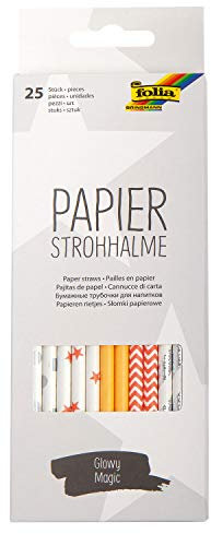 folia 12595 - Papierstrohhalme Glowy Magic, ca. 19,7 cm lang, Ø 6mm, 25 heißfolienveredelte Strohhalme aus Papier, umweltfreundlich, lebensmittelecht, zum Trinken, Basteln, Dekorieren