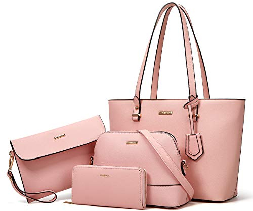YTL Damen Handtasche Tote Shopper Groß Schultertasche Umhängetasche Geldbörse Kartenhalter Tasche 4-teiliges Set für Büro Schule Einkauf Reise Geschenk Rosa