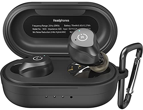 TOZO NC9 Funda Protectora de Silicona a Prueba de Golpes, Impermeable, Suave, Textura Mate para Auriculares TOZO NC9 con LED Frontal Visible y Llavero Negro