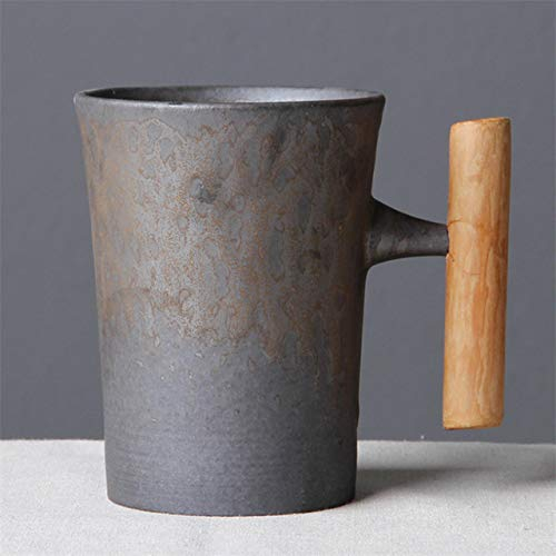 Taza de café de cerámica vintage de estilo japonés, vaso de té con esmalte de óxido, taza de cerveza con mango de madera, taza de agua para el hogar y la oficina (estilo-2 B)