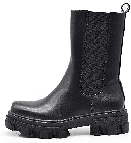 IF Fashion Stivali Stivaletti Anfibi Scarpe Chelsea da Donna Platform Elastico con Suola Track 6605 Nero N.40