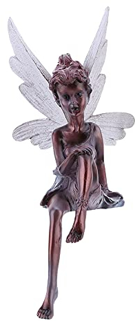 Herbests Sitzende Elfen Gartenfiguren, 18 cm Fee Figur mit Flügeln Statue Gartendekoration Figur Fee Fairy Für Außen, Gartendeko Figuren Ornament Harz Handwerk Landschaftsbau Hof Dekoration