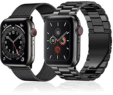 baklon 2-Pack Stainless Steel Strap Compatible with Apple Watch Strap 38mm 40mm 41mm 42mm(Series 10), Compatible with iWatch Series Ultra/Ultra2/SE2/SE/10 9 8 7 6 5 4 3 2 1,Black