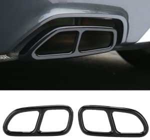 Glossy Black Auspuffblenden, Edelstahl Auspuffblende Rahmen Quad Outlet Ersatz für CLA SLK R172 SL R231 2 Stück