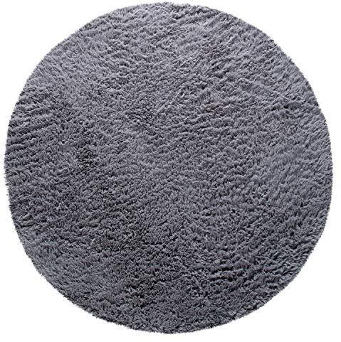 Paco Home Hochflor Teppich Rund Wohnzimmer Schlafzimmer rutschfest Shaggy Modern Flauschig Einfarbig Langflor Kunstfell, Grösse:80 cm Rund, Farbe:Grau