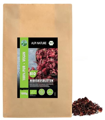 Alpi Nature Hibiscus BIO Tisane 1kg, Fleurs d'Hibiscus Entières Séchées, Thé en Vrac