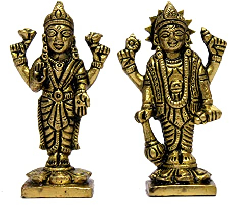 eSplanade Messing Lakshmi Narayan Paar – Lord Vishnu mit Laxmi Idol Murti Statue Skulptur – 7,6 cm | Pooja Idole | Heimdekoration…