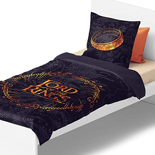 Elbenwald Herr der Ringe Bettwäsche mit Der Eine Ring Motiv 2teilig 135 x 200 cm und 80 x 80 cm Microfaser schwarz