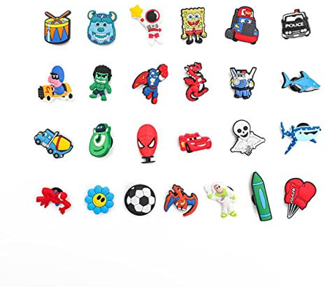 15, 30, Mixed, Girl Or Boy Superhero Famous Cute Cool Funny Random Colourful Shoe Charms Decorations For Croc Clog Shoes, Bracelet And Wristband For Women & Men No Duplicates (15 Boys)