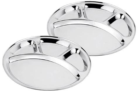 Satre Online And Marketing Round 4 Compartment Stainless Steel Lunch Plate Set of 2