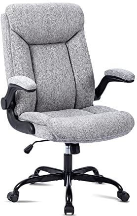 MZLEE Ergonomischer Bürostuhl Computerstuhl Schreibtischstuhl Drehbarer Arbeitsstuhl mit hochklappbarer Armlehne, höhenverstellbar, Bequem für Büro Heim Gaming (Grauer Stoff)