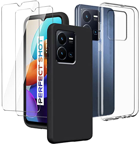 LYZXMY Hülle für vivo Y22s (6.55) Transparent + Schwarz Schutzhülle + [2 Stück] Gehärteter Film Displayschutzfolie - Weich Silikon Flexibel TPU Tasche Case