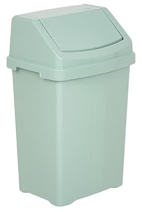 M1SS Heavy Duty Plastic Clip Lock Lid Bin Recycle Bin Slimline Bin With Removable Lid Rubbish, Dustbin, Trash Can, Waste or Storage of Animal Feed (50L Swing Bin, Silver Sage)