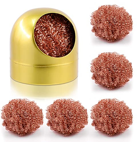 Swpeet 6pcs Gold Lötspitz Reiniger Set, Lötein Spitze Reinigungsdraht und Halter Coiled Messing Schwamm, 1pcs Ball Shell Halter mit 5pcs Messing Draht Reiniger für die Reinigung Löt Eisen und Spitzen