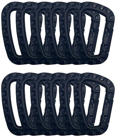 HOUSON 12 Stück D-Form Karabiner Kunststoff, Plastik Karabinerhaken Clip Set Schwarz