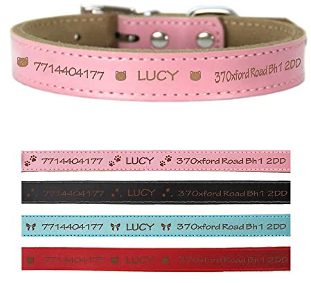 Personalised Dog Collars Leather Dog Collar Custom Pets Collar Small Medium Large Dogs Collars for Pets with Name Engraved Pet ID Tag for Cat Puppy Dogs 4 Sizes & 4Colors(Pink XS)