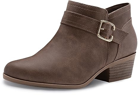 Athlefit Women's Chunky Low Heel Short Ankle Boots Taupe Size 8
