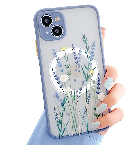 Ownest Handyhülle Kompatibel mit iPhone 13 Hülle Aesthetic Flowers Design Lavendel Blumen Magnet Hülle Matte TPU PC Mädchen Frauen Silikon Magnetische Schutzhülle Case für iPhone 13 - Violett